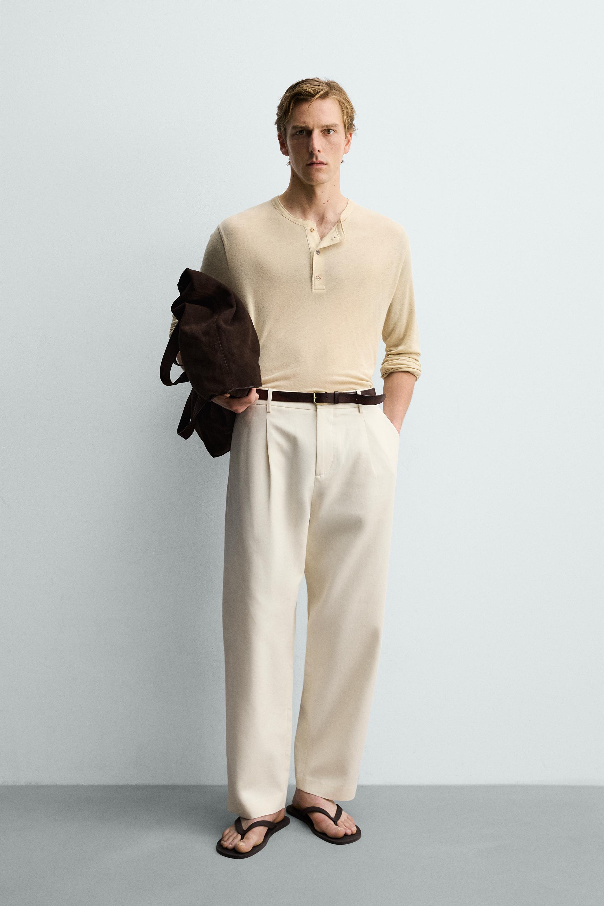 VISCOSE LINEN BLEND HENLEY T-SHIRT